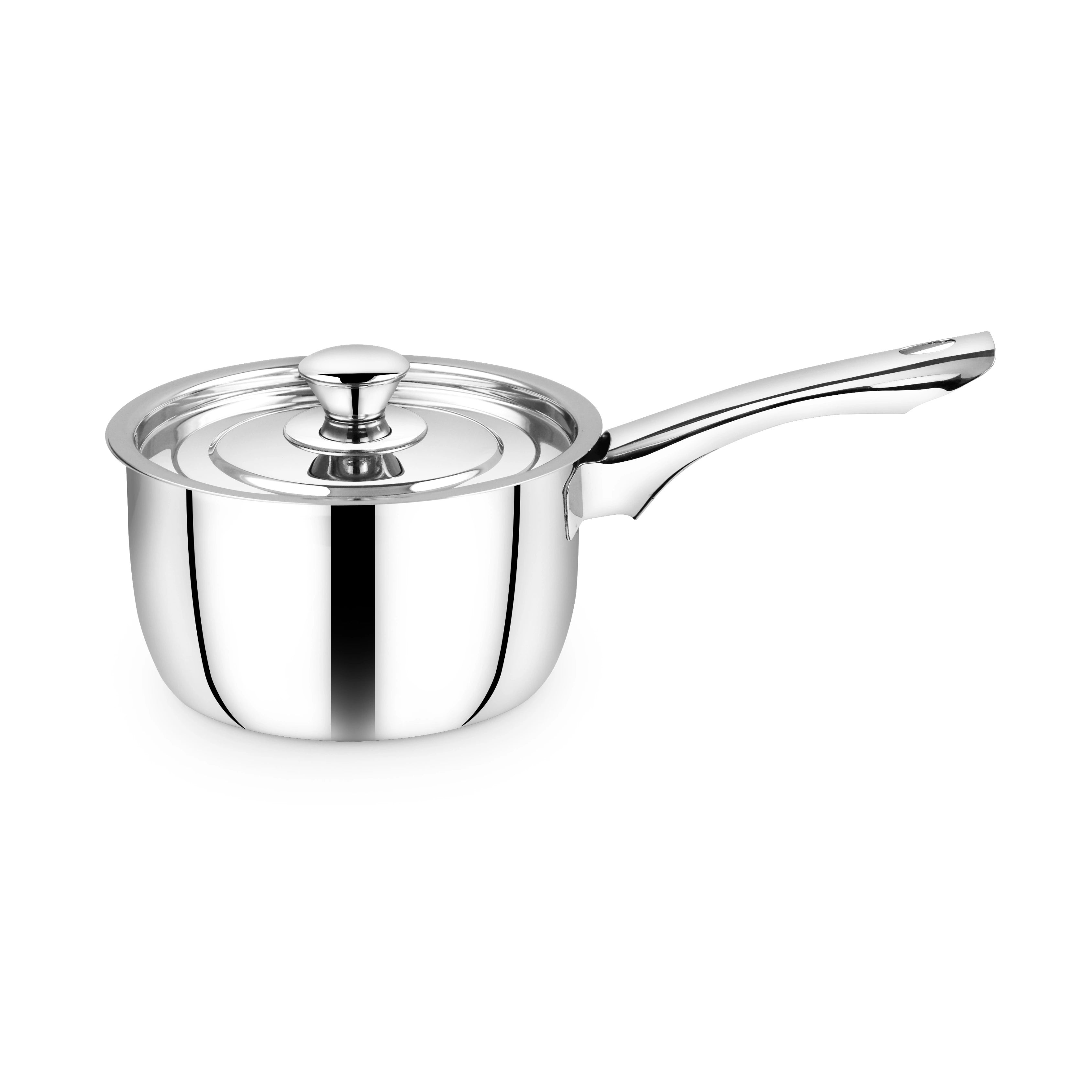MAHAA Classic Stainless Steel Sauce Pan + Lid | Cook & Saute Curries, Dal, Pasta | Gas & Induction Compatible | Cool Touch Handle and Knob | 14CM / 16CM / 18CM / 20CM